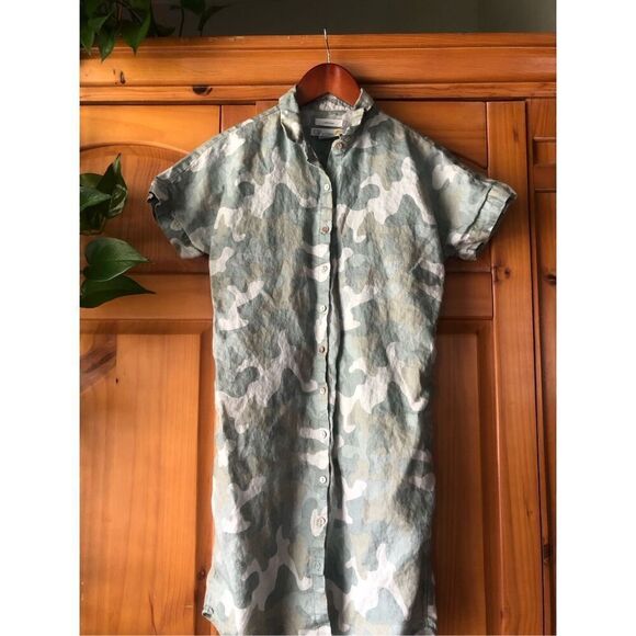 C&C California Women's  Camo Linen Tee Shirt Dress Button Up SZ XS - Picture 1 of 8